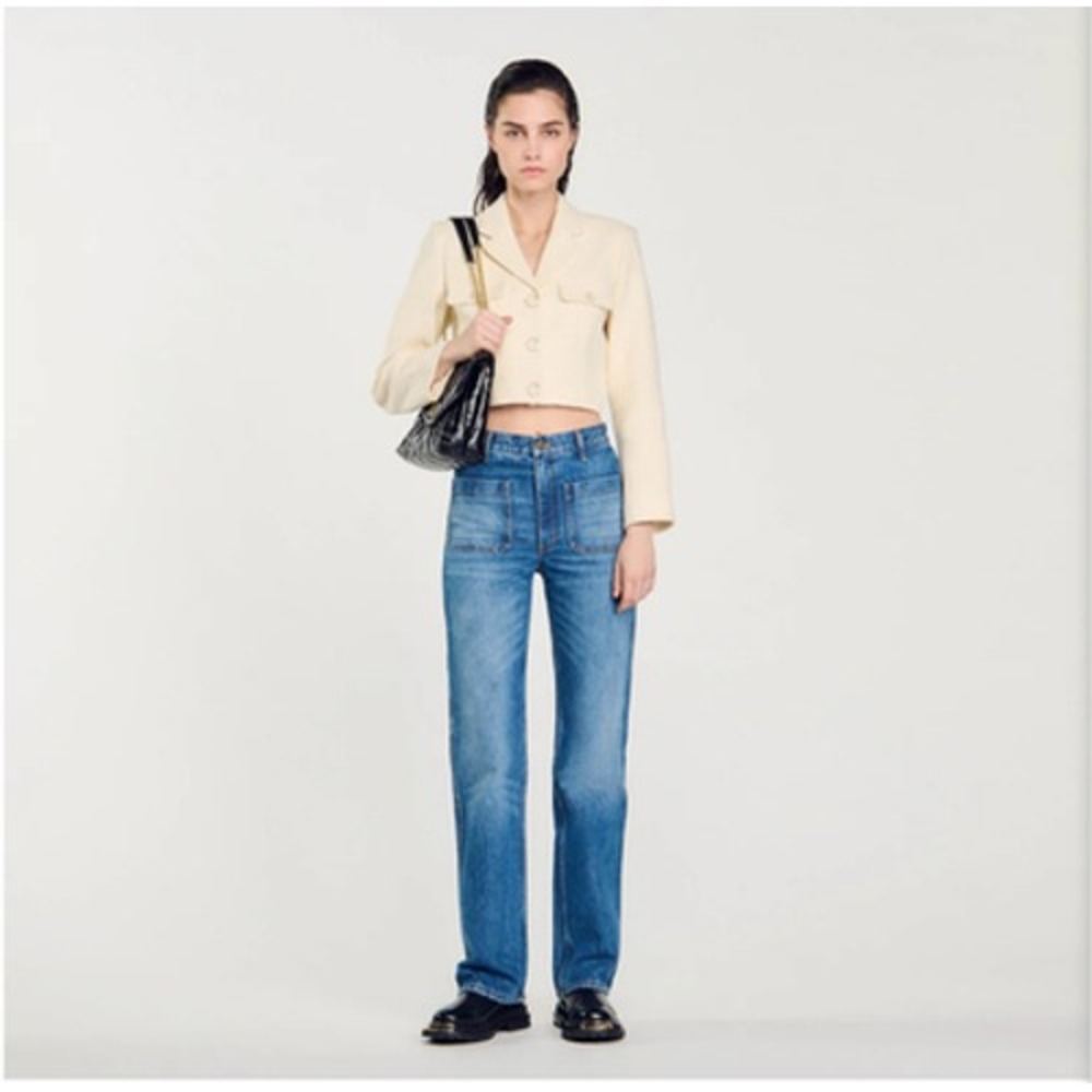 Sandro Jeans Womens 36 US 4/6 Blue High Rise Moore Faded Denim‎ Straight $285